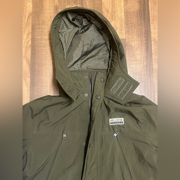Hollister Green Military Field Jacket Hooded Casual - Picture 14 of 14